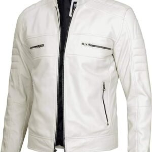 Lamb Skin Leather Puffer Vest | White