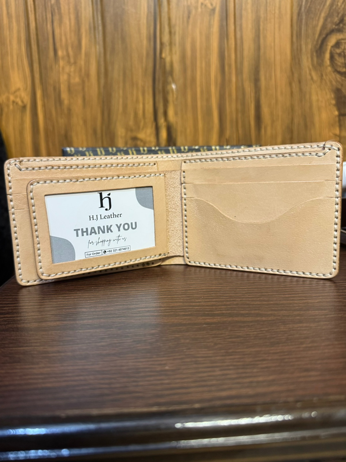 Diamond 1 Vegtan Natural Leather Wallet Handstitched Ten Card Slots
