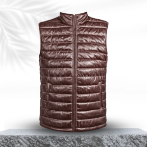 Lamb Skin Leather Puffer Vest | Mehroon
